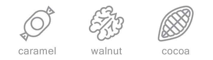 caramel walnut and cocoa coffee notes