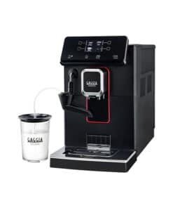 black gaggia magenta coffee machine with milk